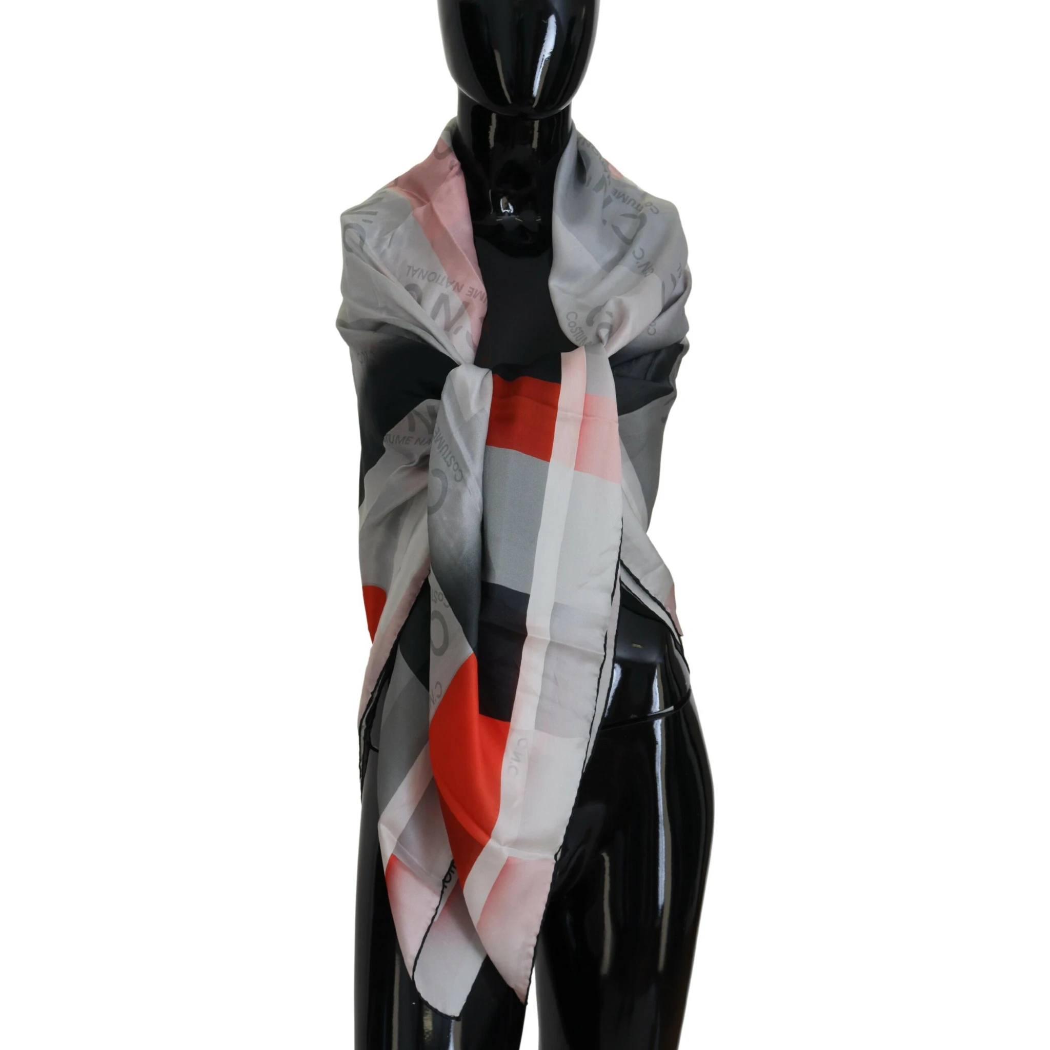 Gray Red Shawl Foulard Wrap Scarf