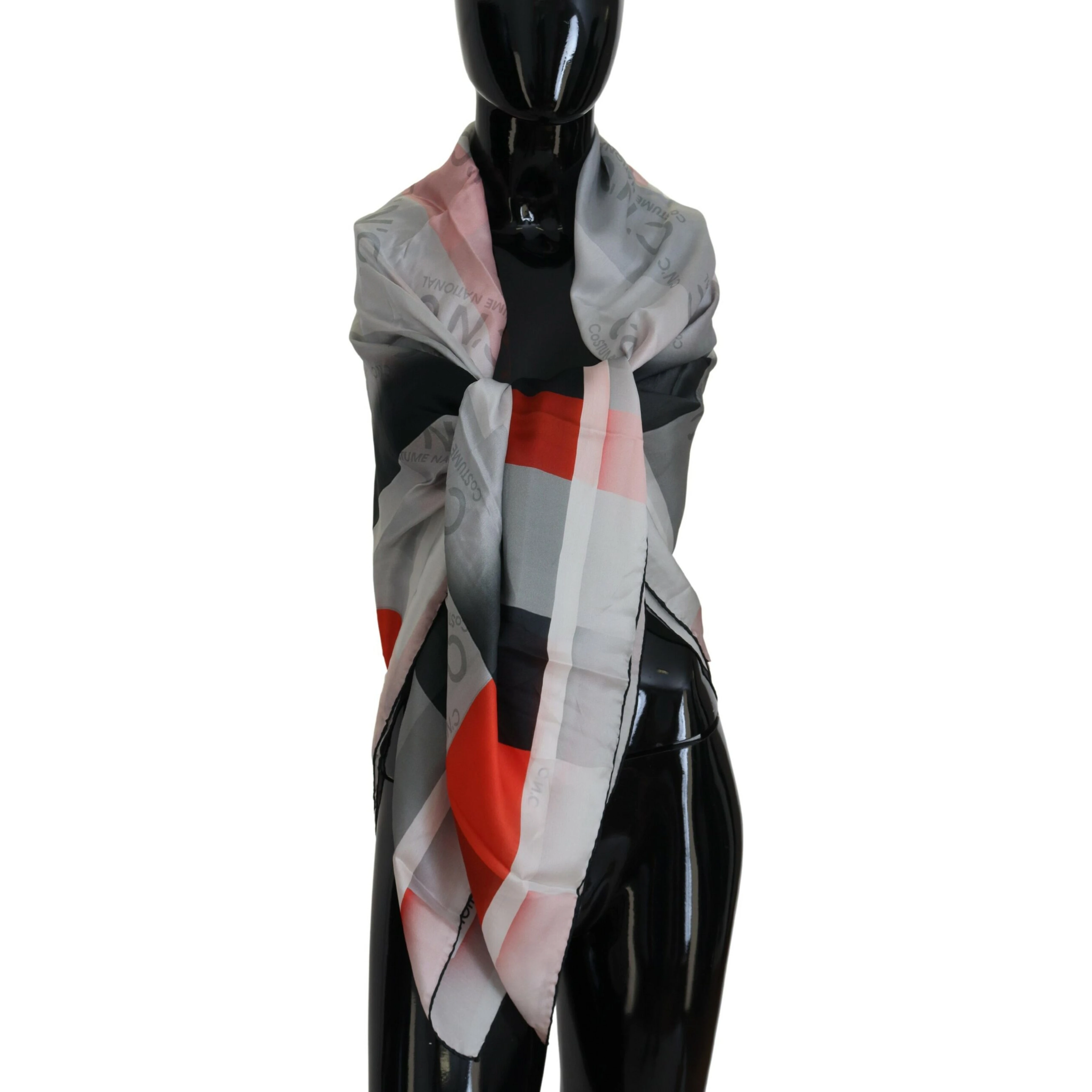 Gray Red Shawl Foulard Wrap Scarf