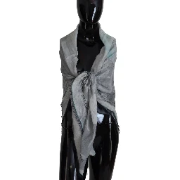 Gray Print Shawl Foulard Fringes Scarf