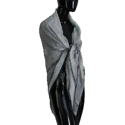Gray Print Shawl Foulard Fringes Scarf