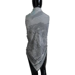 Gray Print Shawl Foulard Fringes Scarf