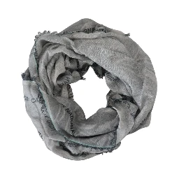 Gray Print Shawl Foulard Fringes Scarf
