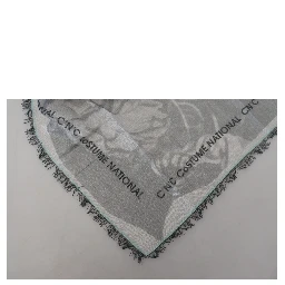 Gray Print Shawl Foulard Fringes Scarf