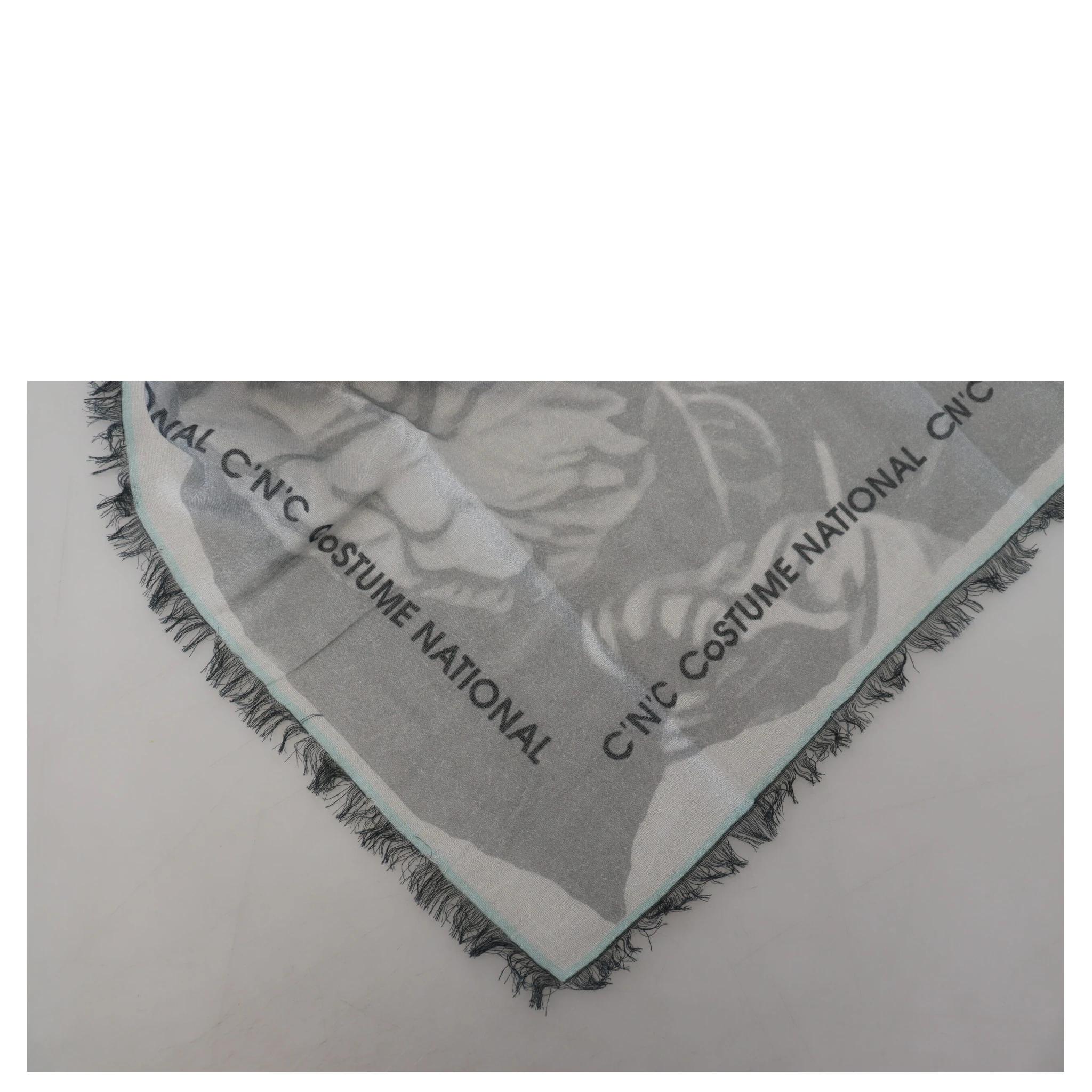 Gray Print Shawl Foulard Fringes Scarf