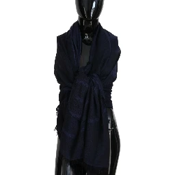 Dark Blue Wool Neck Wrap Shawl Fringes Scarf