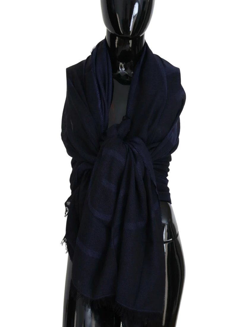Dark Blue Wool Neck Wrap Shawl Fringes Scarf