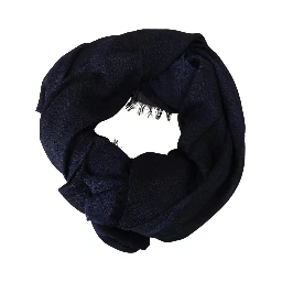 Dark Blue Wool Neck Wrap Shawl Fringes Scarf