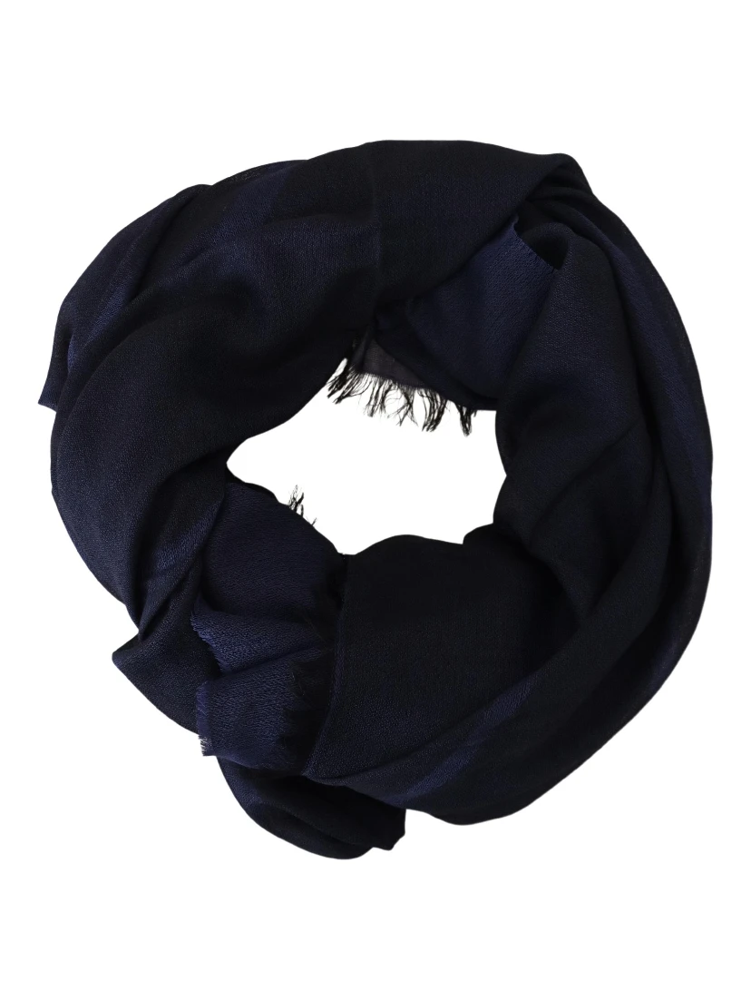Dark Blue Wool Neck Wrap Shawl Fringes Scarf