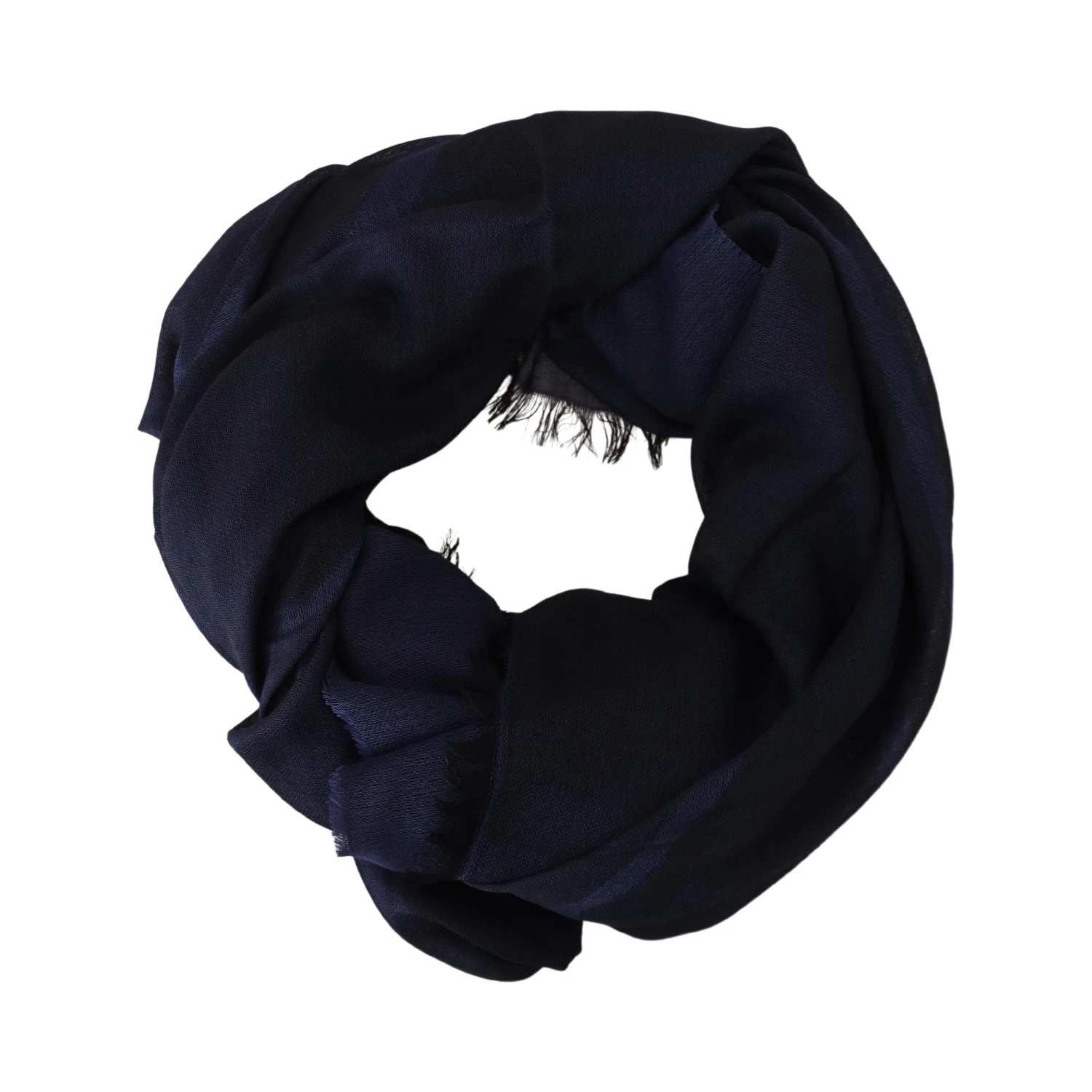Dark Blue Wool Neck Wrap Shawl Fringes Scarf