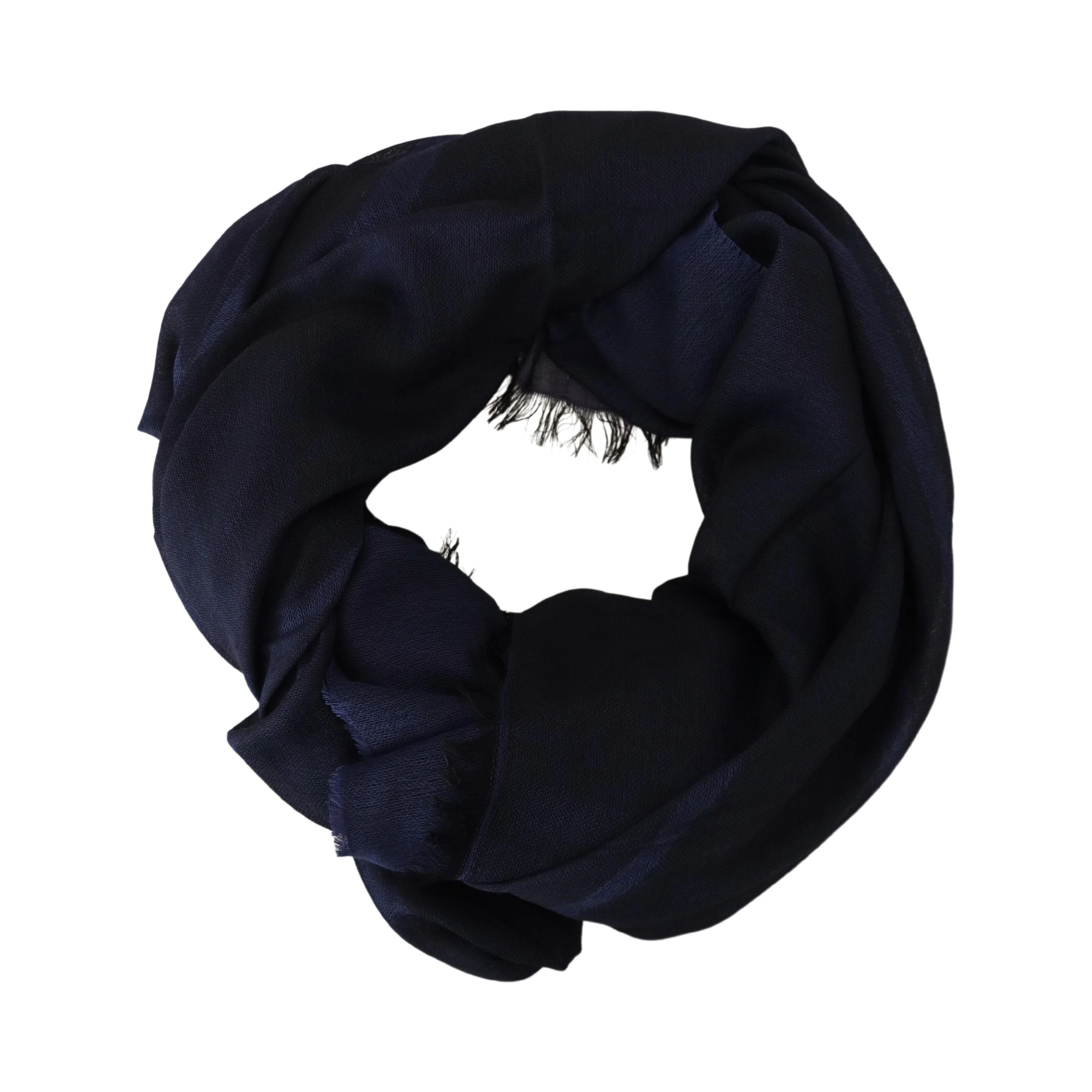 Dark Blue Wool Neck Wrap Shawl Fringes Scarf