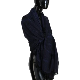 Dark Blue Wool Neck Wrap Shawl Fringes Scarf