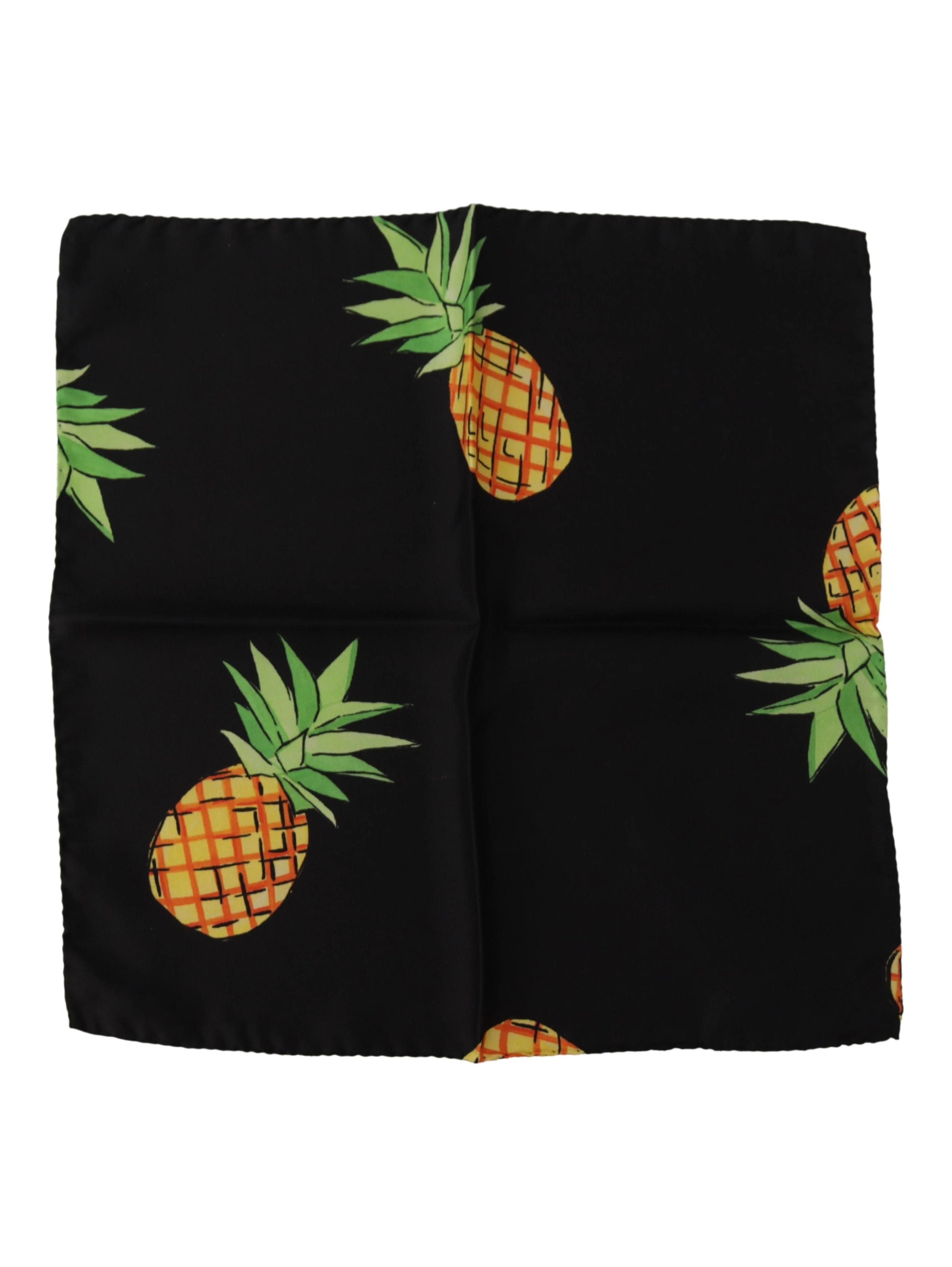 Black Pineapple Printed Square Handkerchief Scarf