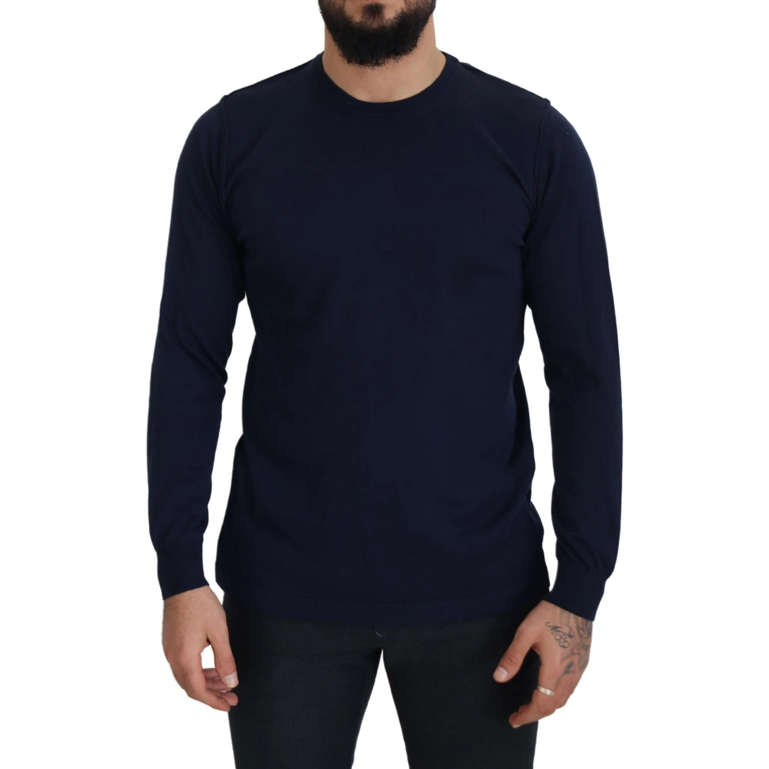 Blue Cotton Crewneck Pullover Sweater