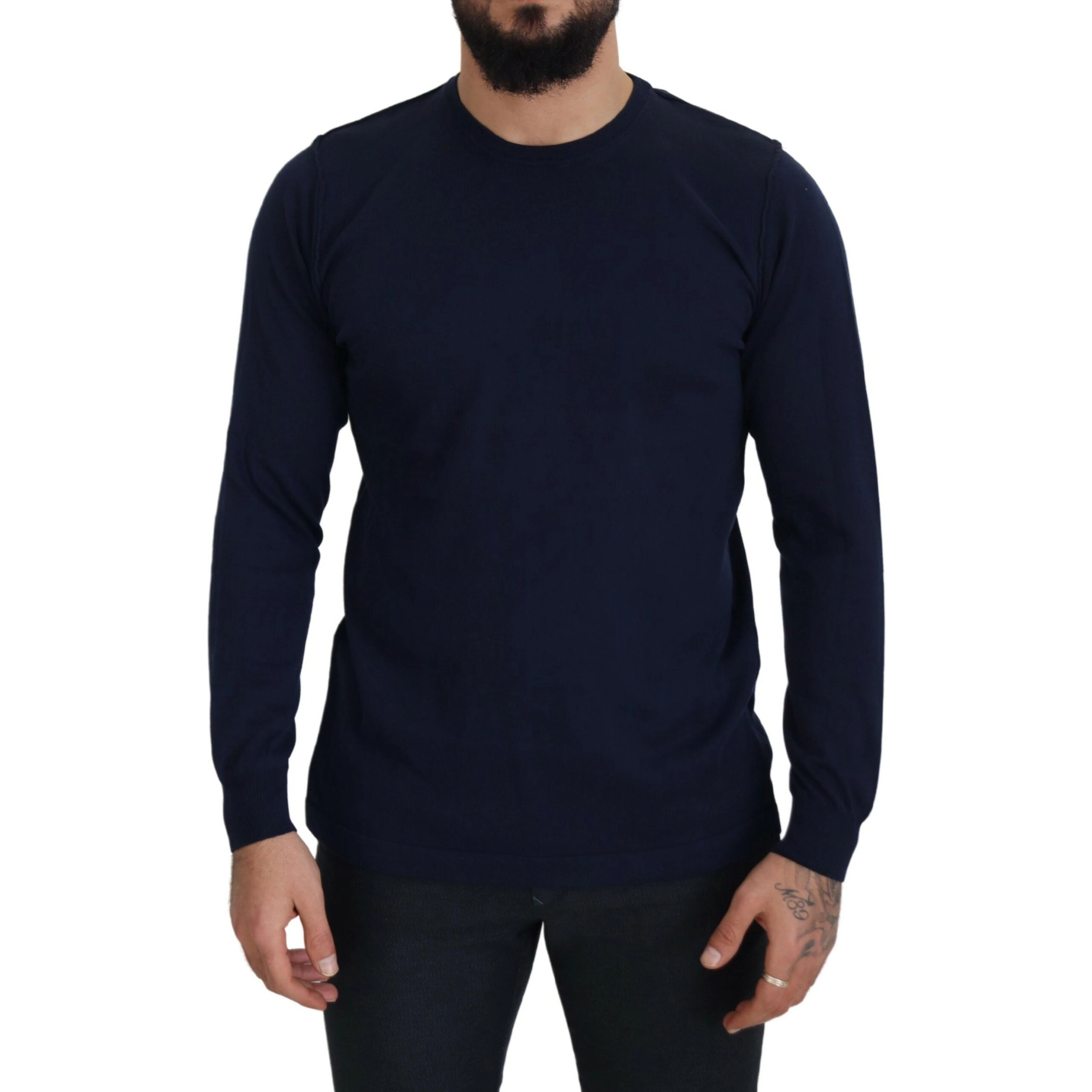 Blue Cotton Crewneck Pullover Sweater