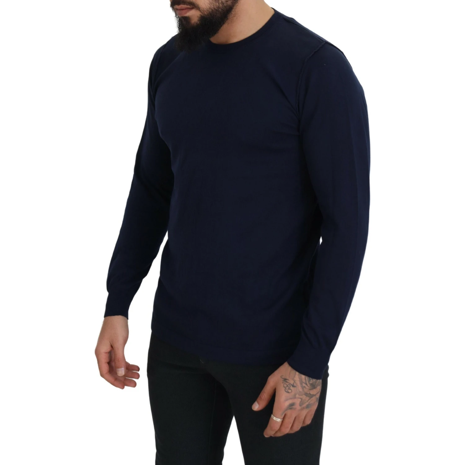 Blue Cotton Crewneck Pullover Sweater