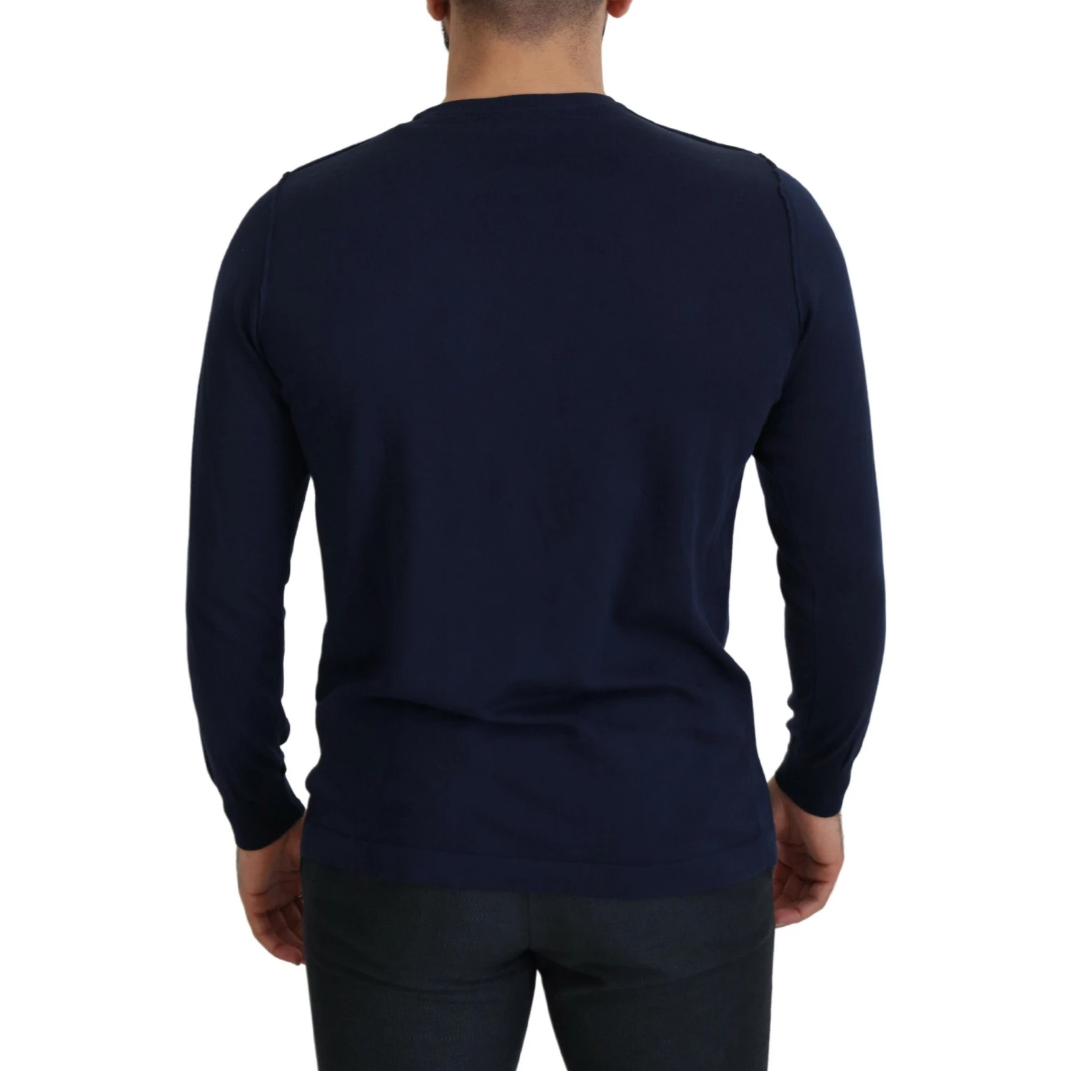 Blue Cotton Crewneck Pullover Sweater