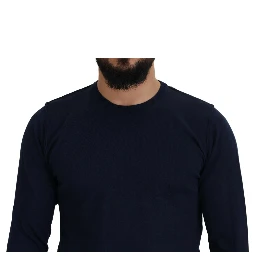 Blue Cotton Crewneck Pullover Sweater