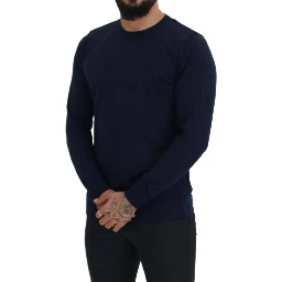 Blue Cotton Crewneck Pullover Sweater