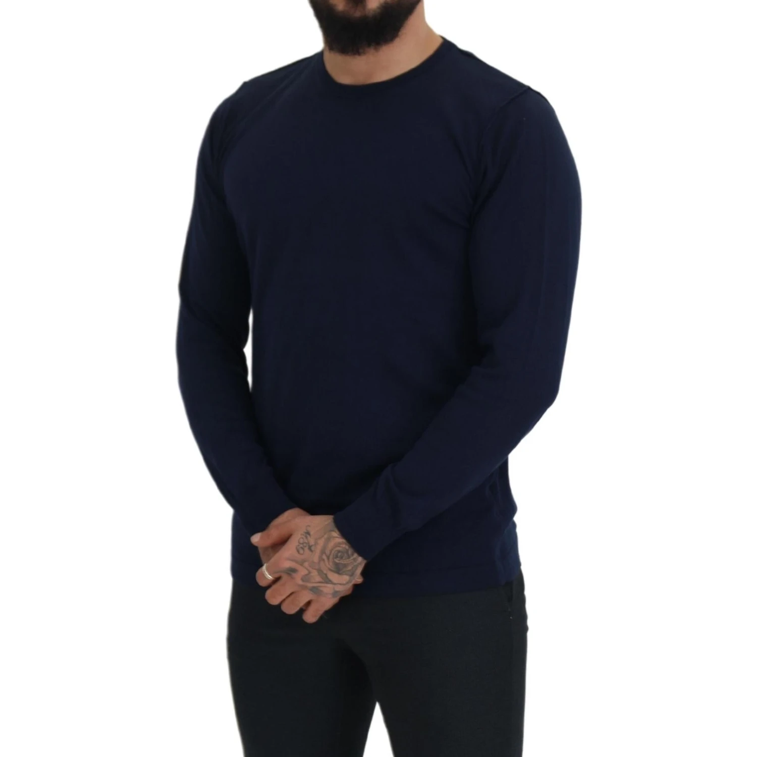 Blue Cotton Crewneck Pullover Sweater