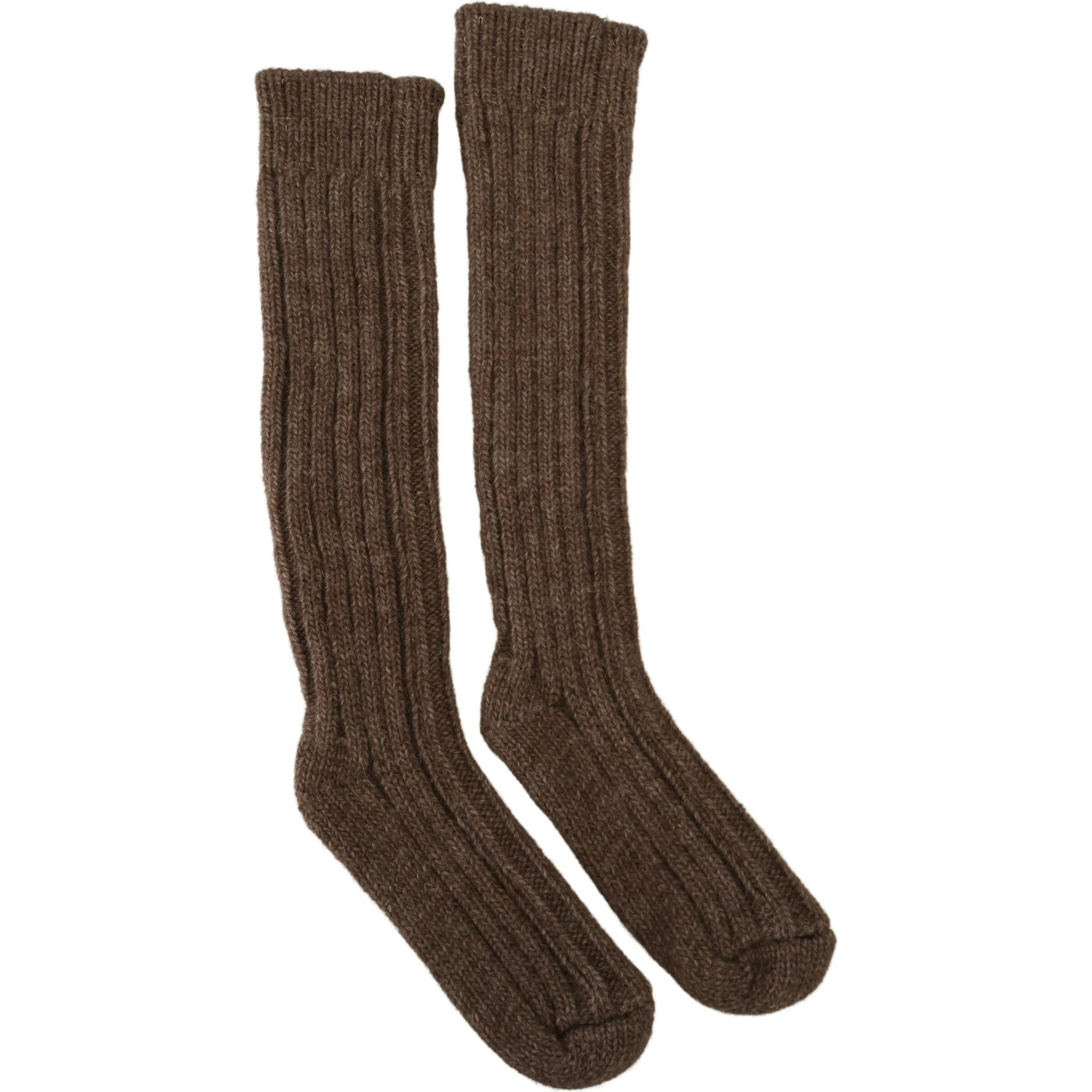Brown Wool Knit Calf Long Women Socks