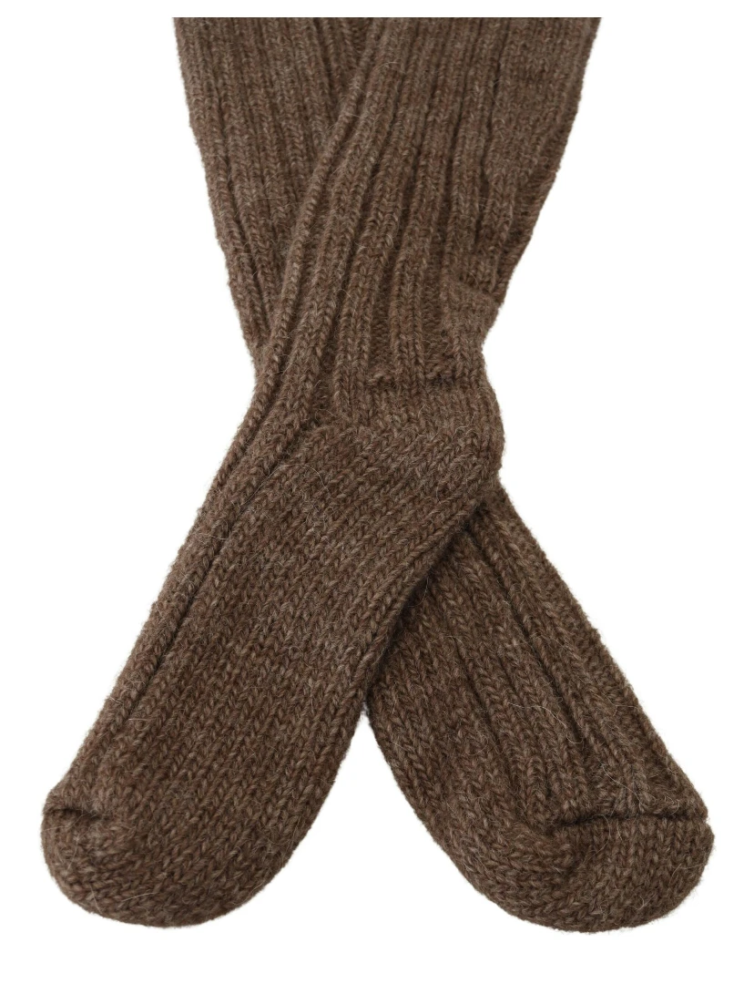 Brown Wool Knit Calf Long Women Socks