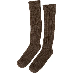 Brown Wool Knit Calf Long Women Socks