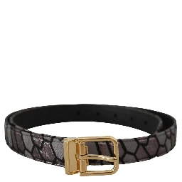 Multicolor Patchwork Leather Gold Jaquard Belt