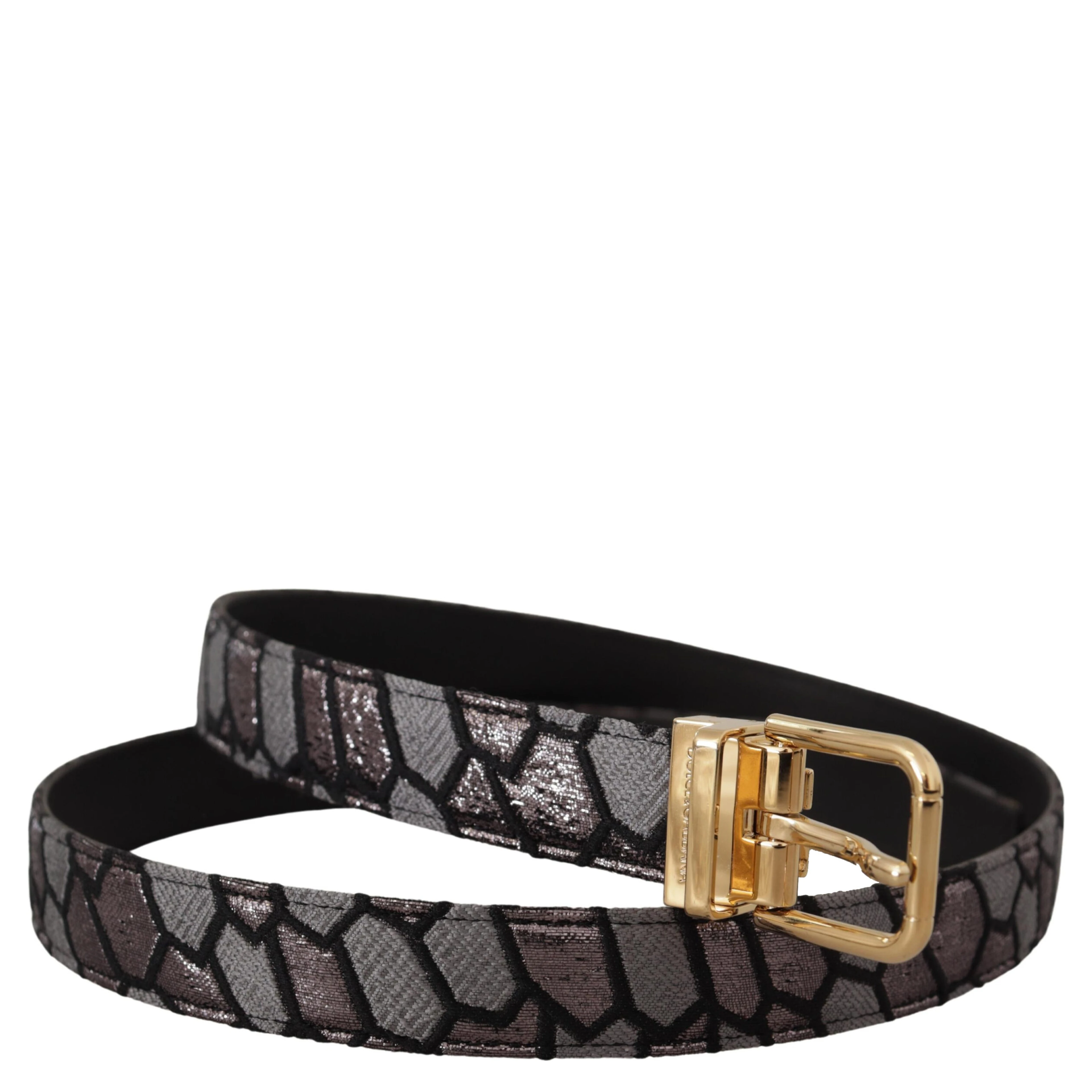 Multicolor Patchwork Leather Gold Jaquard Belt
