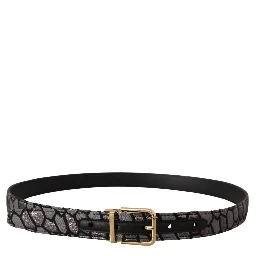 Multicolor Patchwork Leather Gold Jaquard Belt