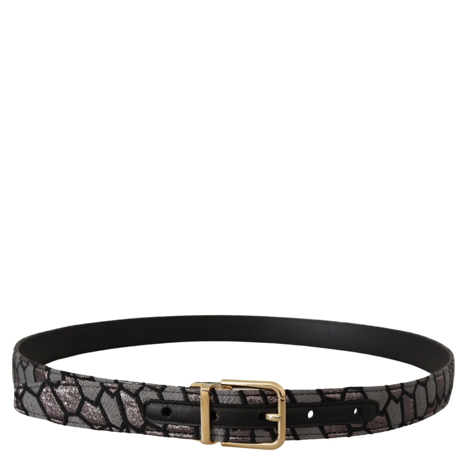 Multicolor Patchwork Leather Gold Jaquard Belt