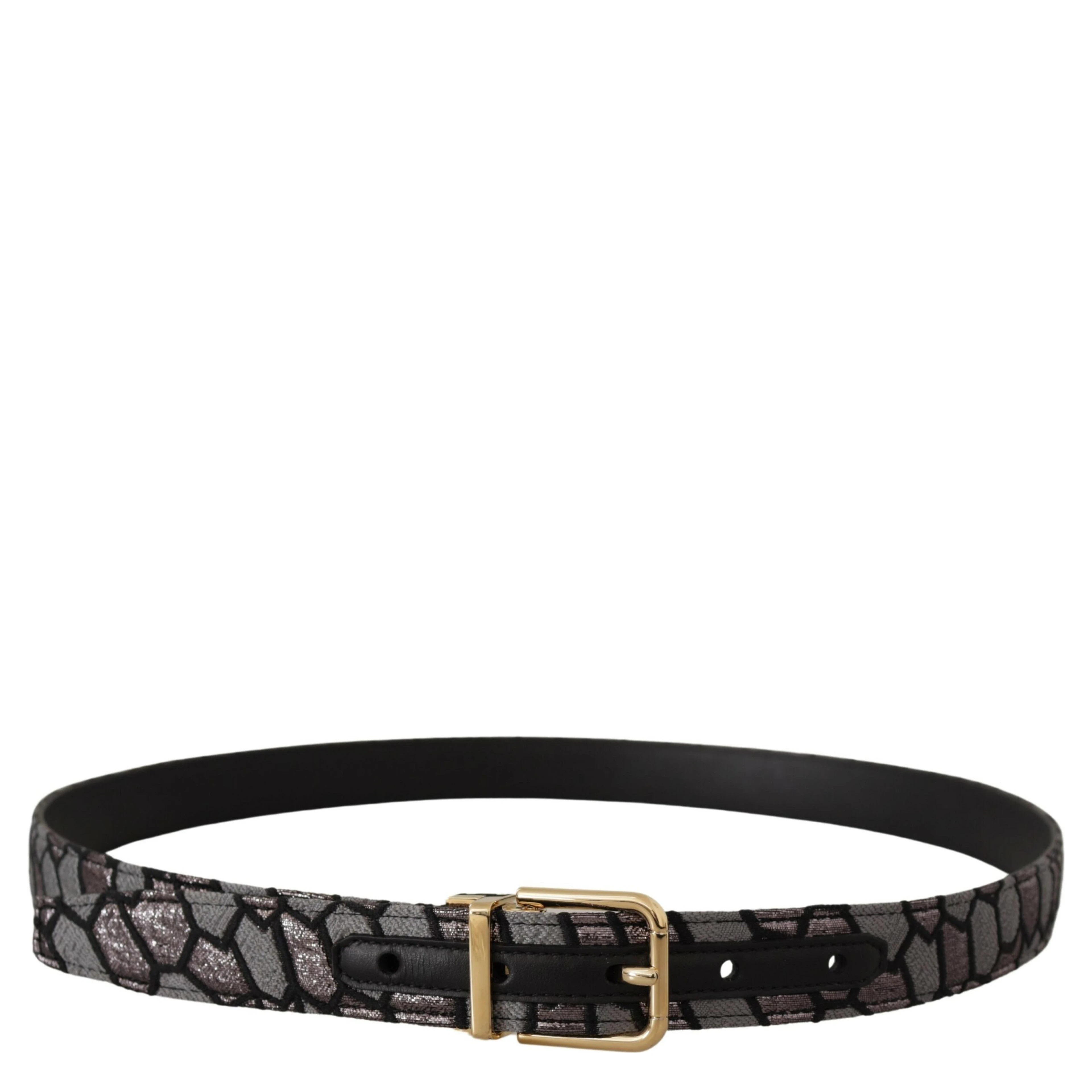 Multicolor Patchwork Leather Gold Jaquard Belt