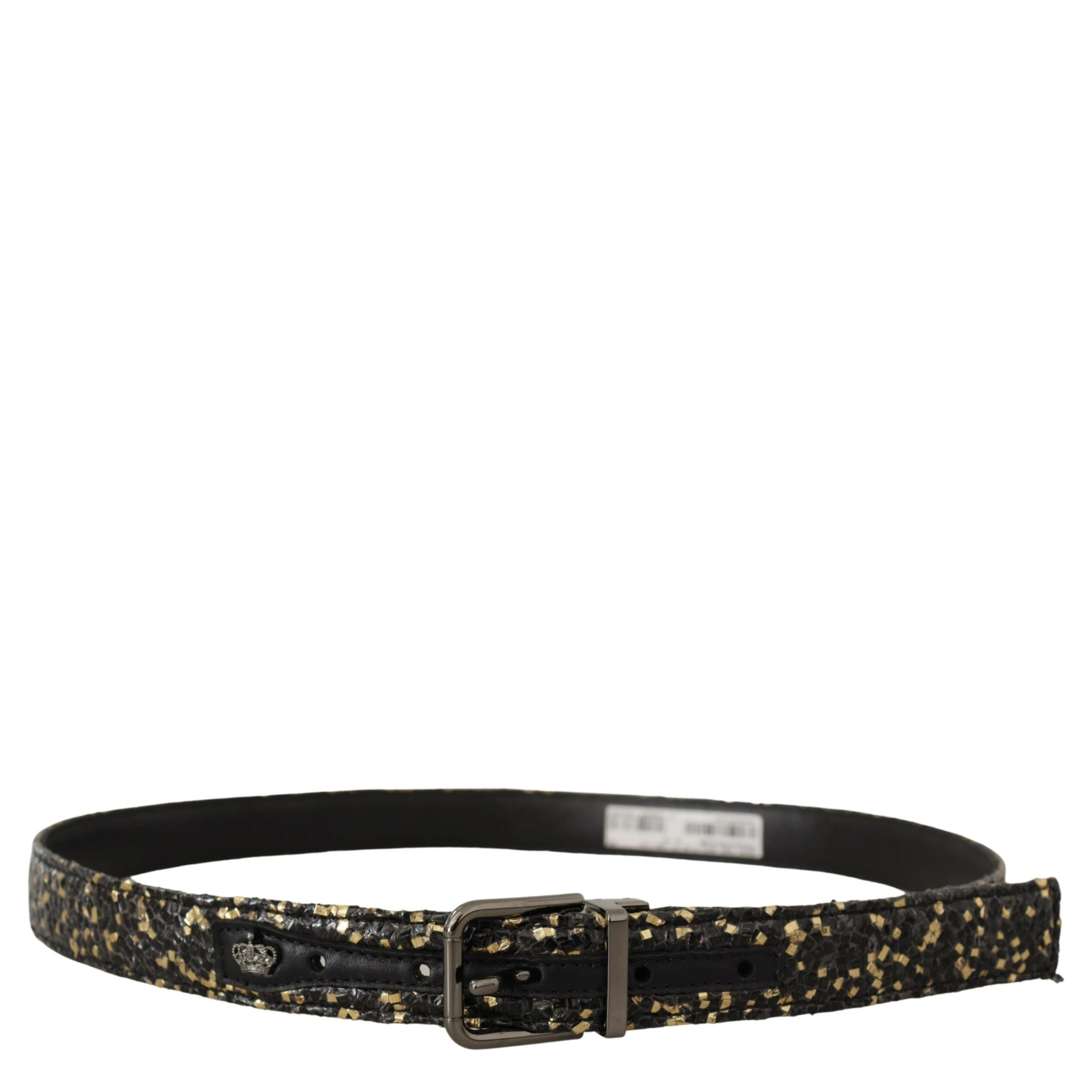 Gold Black Two-toned Leather Chrome Buckle Belt