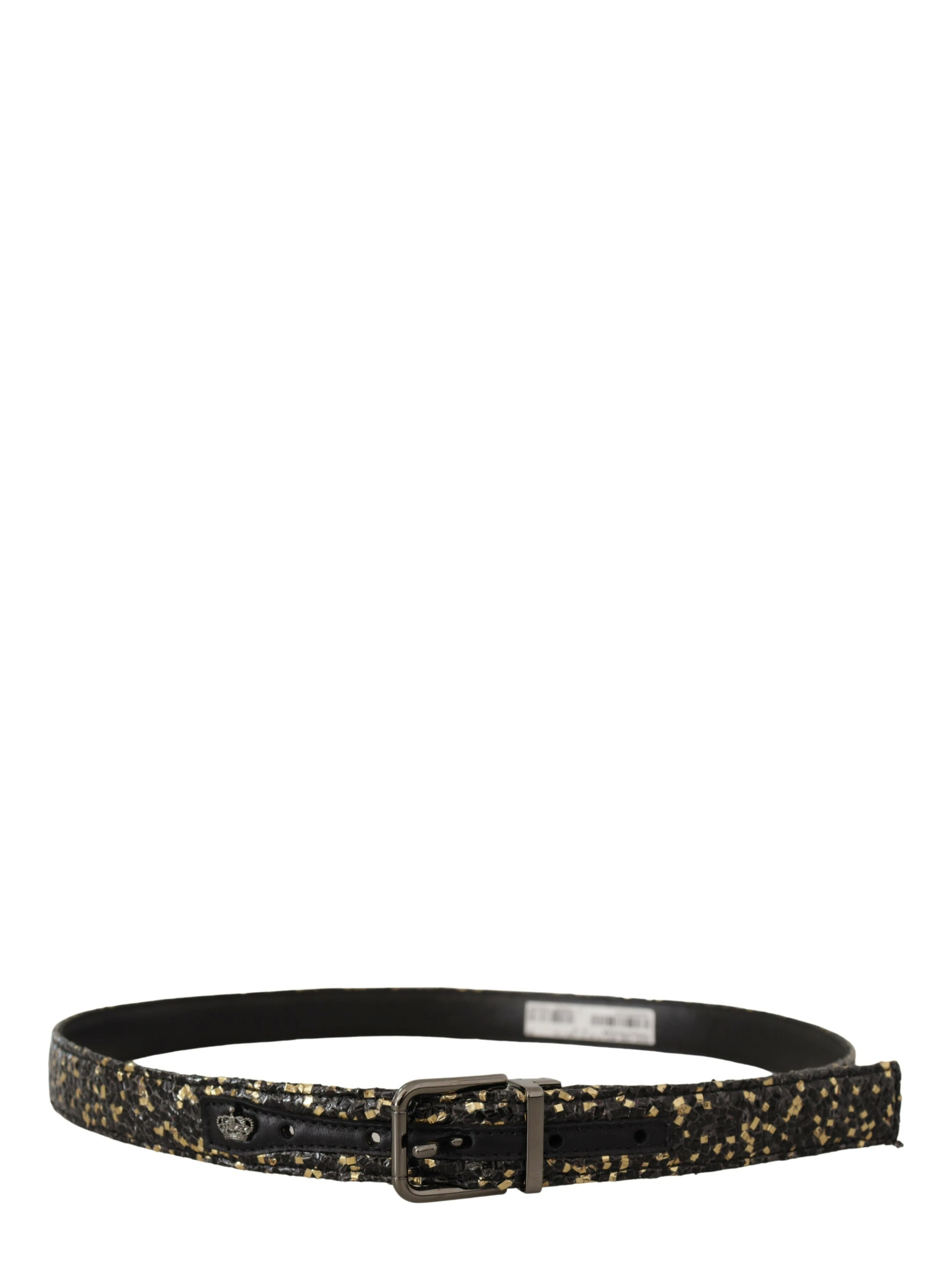 Gold Black Two-toned Leather Chrome Buckle Belt