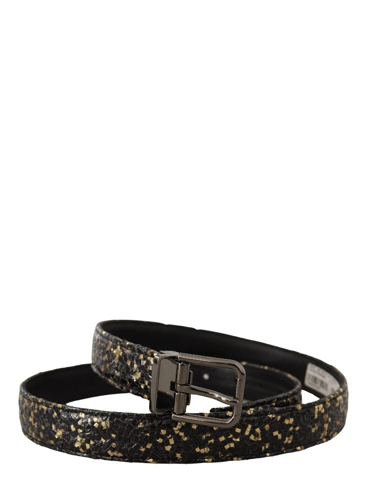 Gold Black Two-toned Leather Chrome Buckle Belt alternative