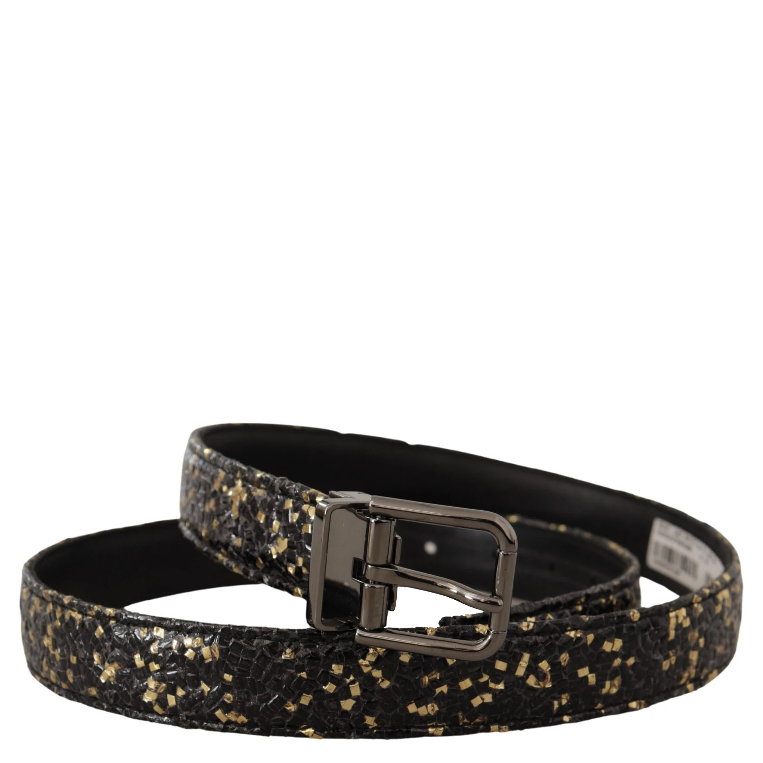 Gold Black Two-toned Leather Chrome Buckle Belt