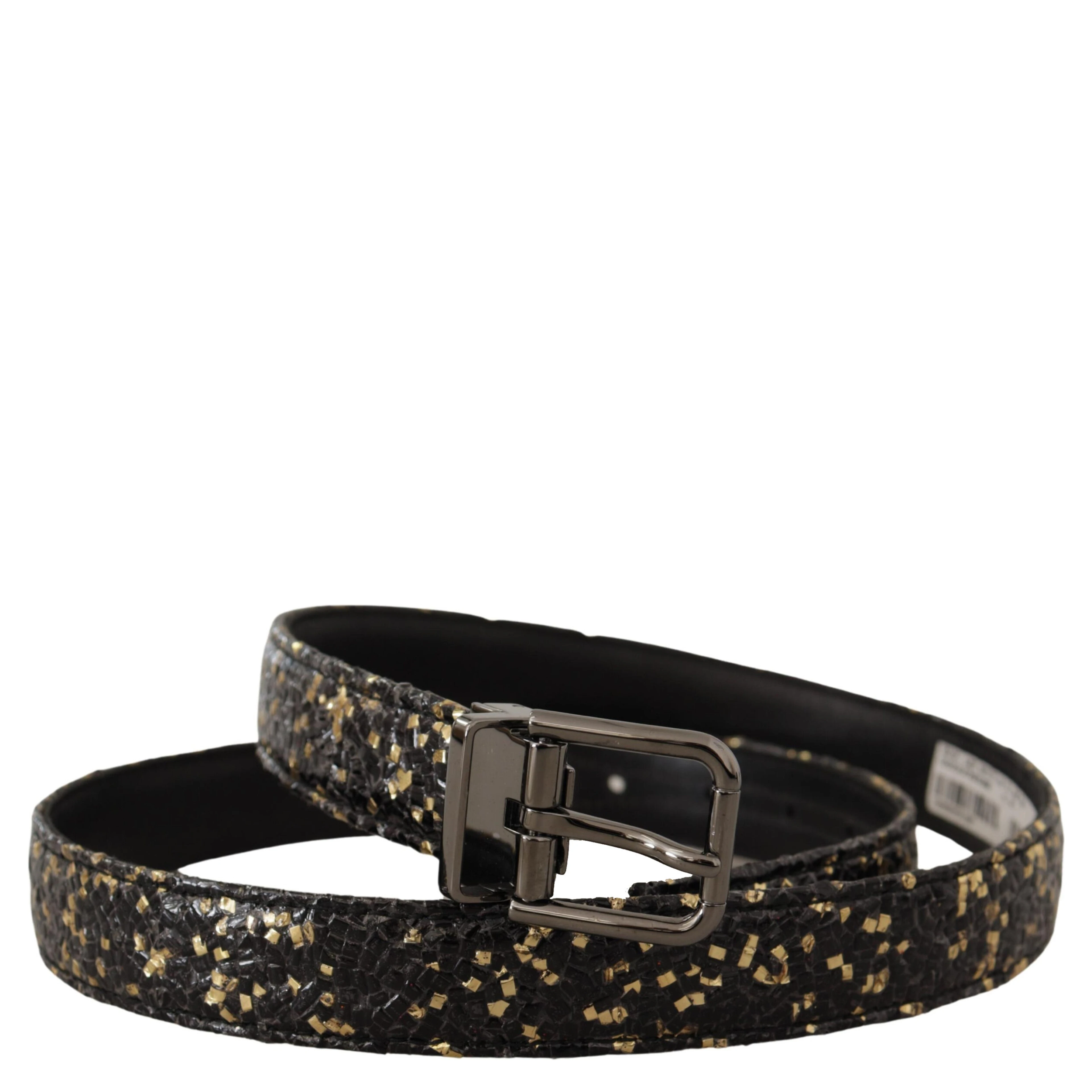 Gold Black Two-toned Leather Chrome Buckle Belt