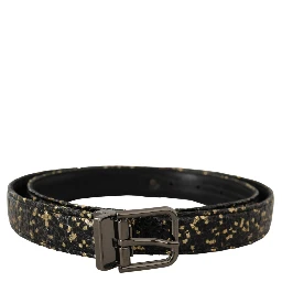 Gold Black Two-toned Leather Chrome Buckle Belt