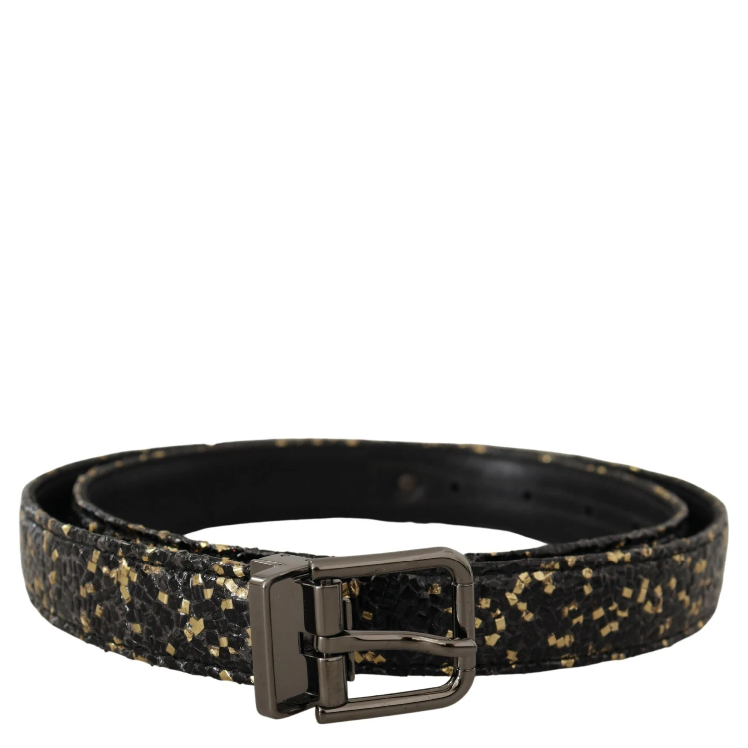 Gold Black Two-toned Leather Chrome Buckle Belt