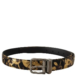 Multicolor Jacquard Leather Logo Metal Buckle Belt