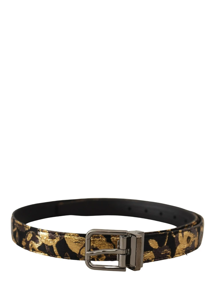 Multicolor Jacquard Leather Logo Metal Buckle Belt