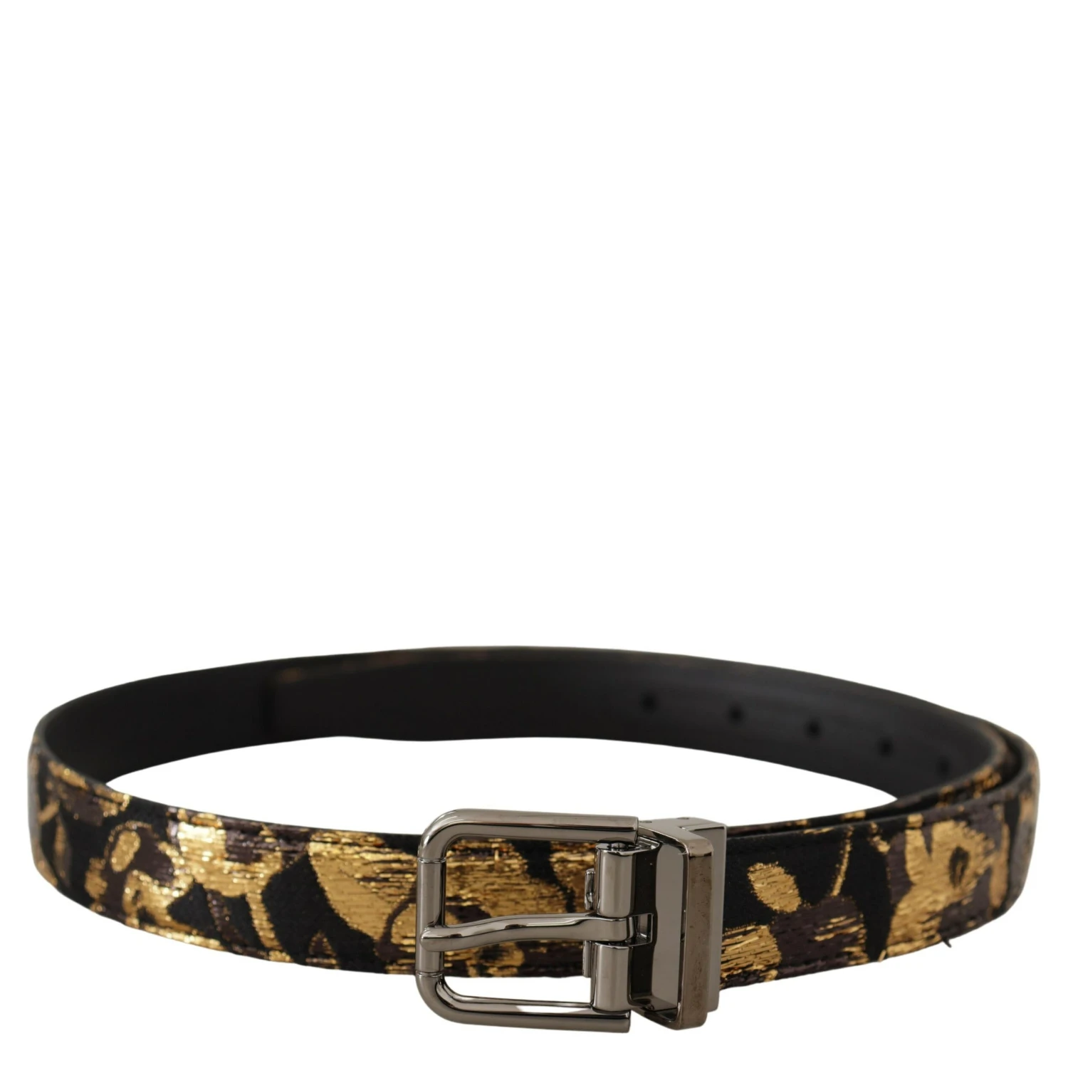 Multicolor Jacquard Leather Logo Metal Buckle Belt