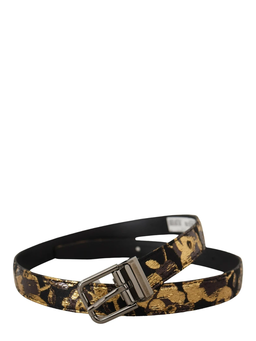 Multicolor Jacquard Leather Logo Metal Buckle Belt