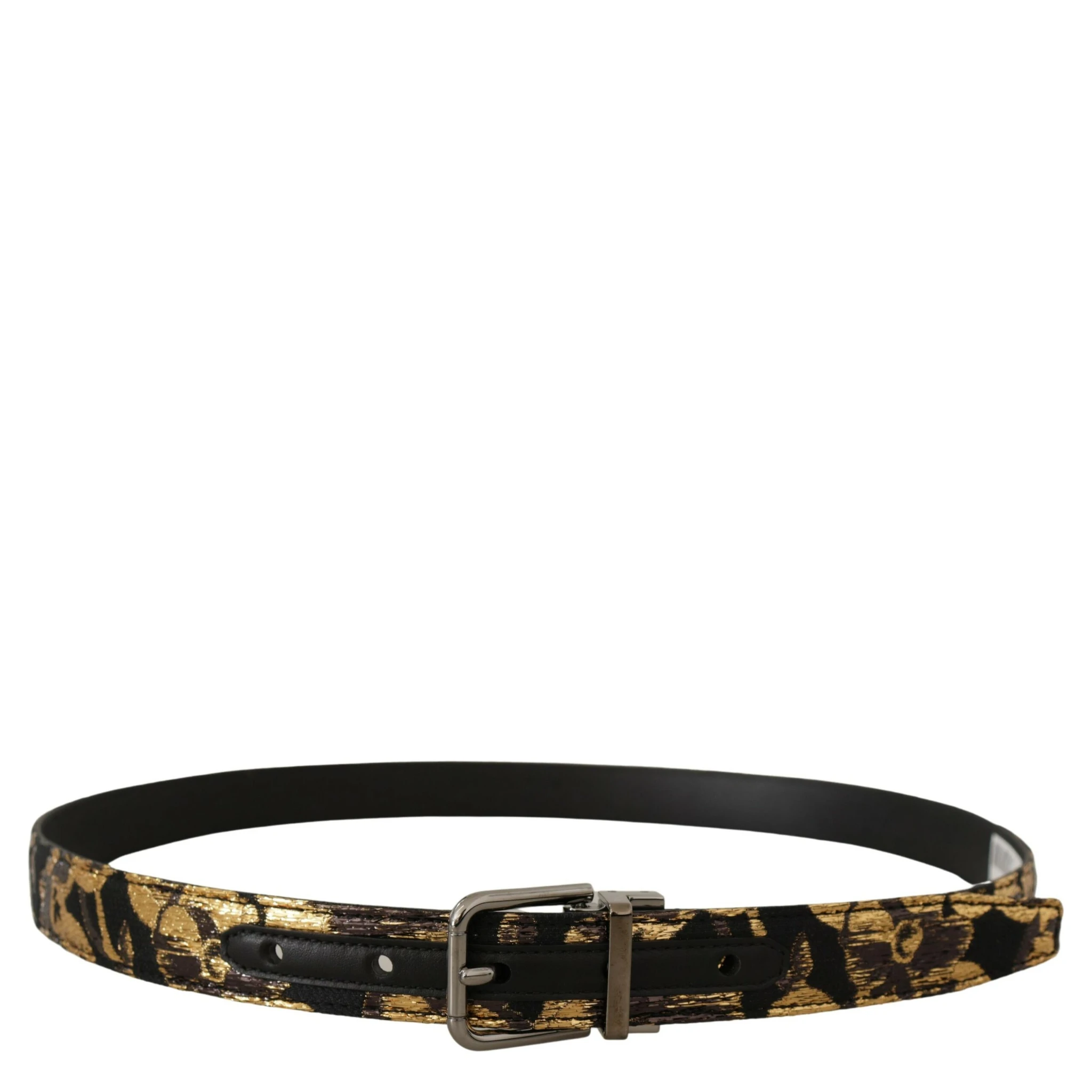 Multicolor Jacquard Leather Logo Metal Buckle Belt