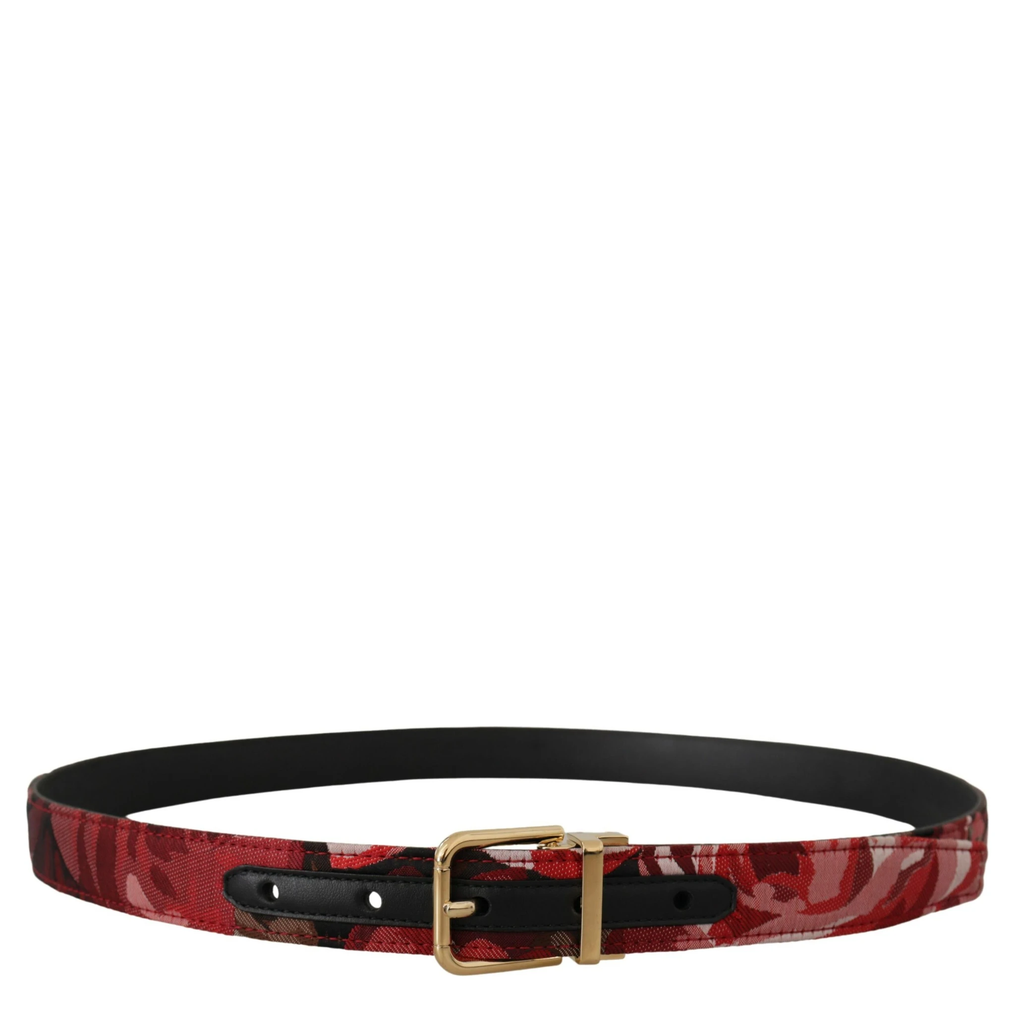 Red Jacquard Rose Leather Gold Metal Buckle Belt