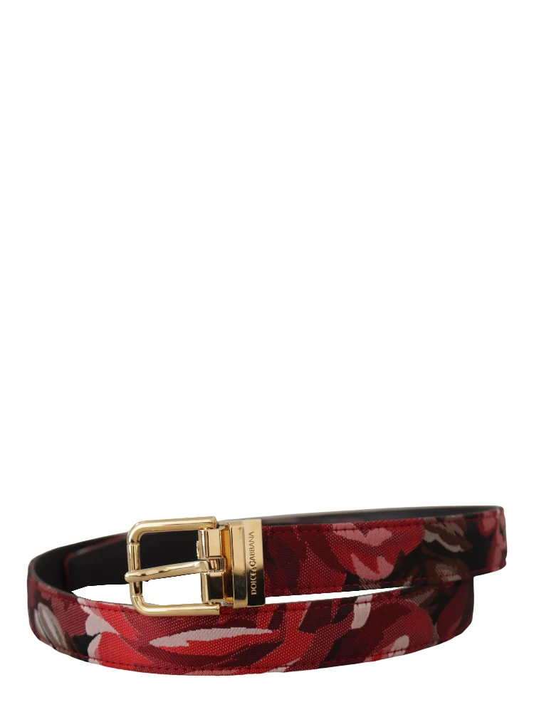 Red Jacquard Rose Leather Gold Metal Buckle Belt alternative
