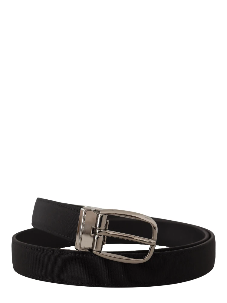 Black Grosgrain Leather Silver Logo Buckle Belt alternative