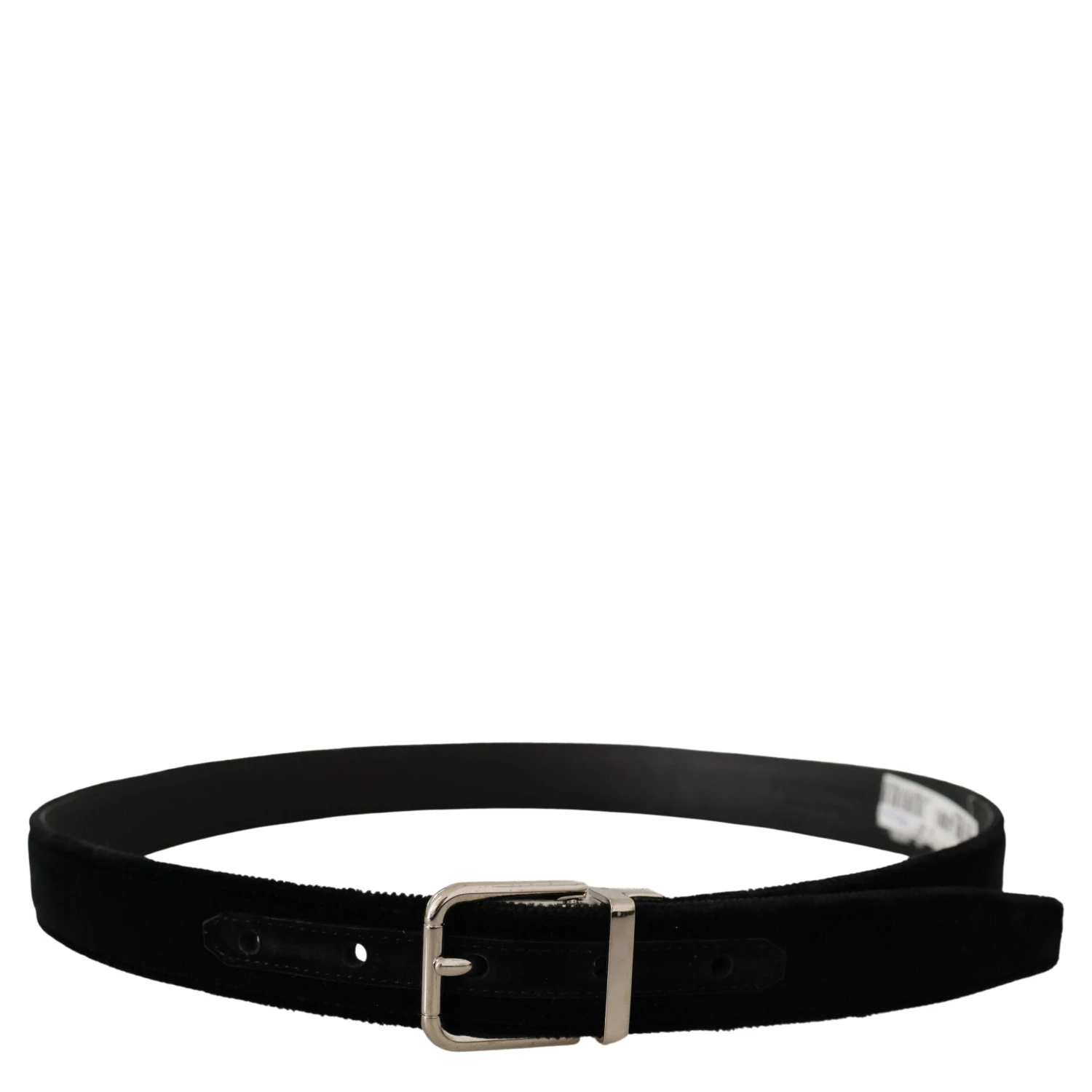 Black Velvet Silver Tone Metal Logo Buckle Belt