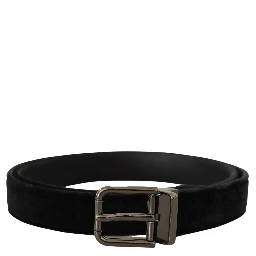 Black Velvet Silver Tone Logo Metal Buckle Belt