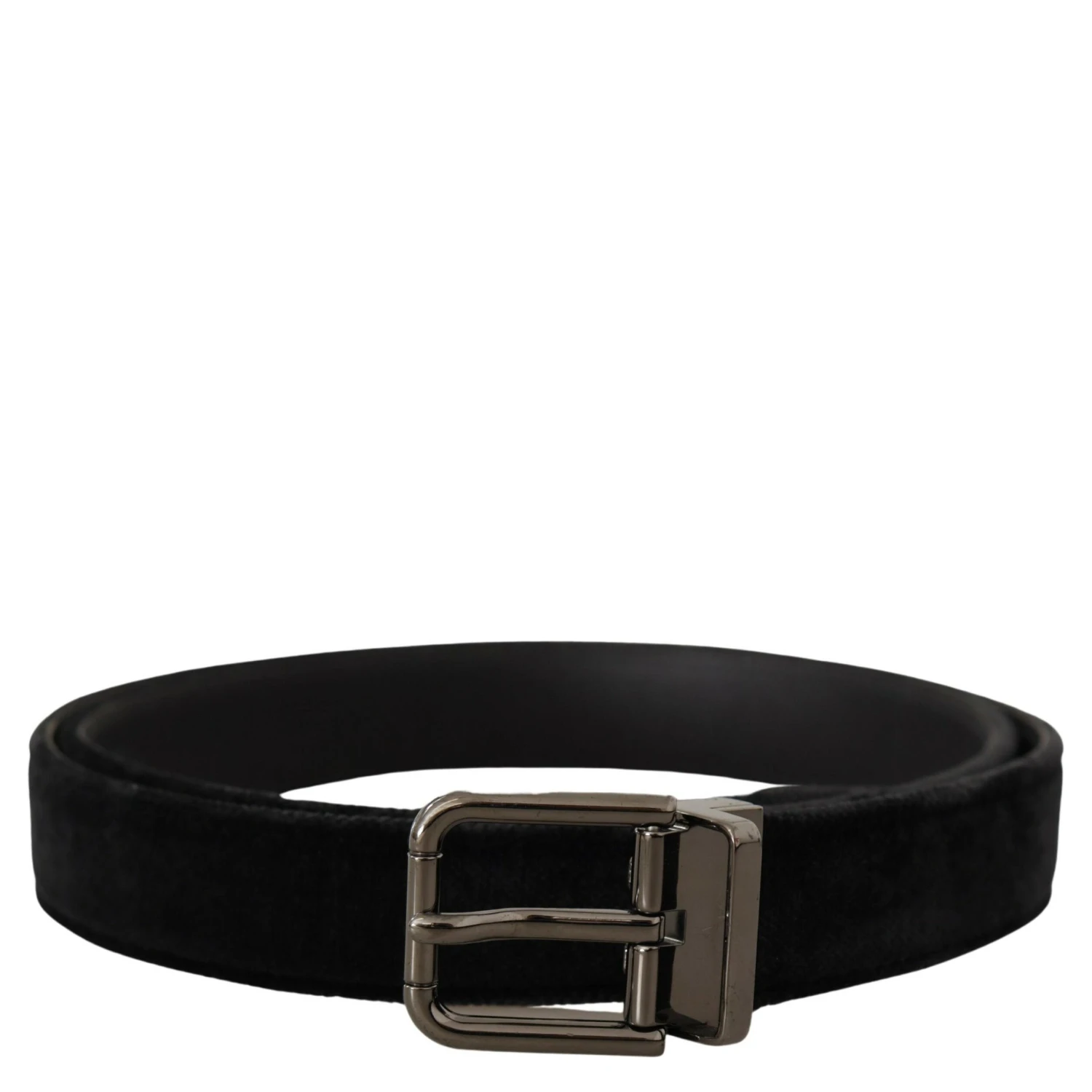 Black Velvet Silver Tone Logo Metal Buckle Belt