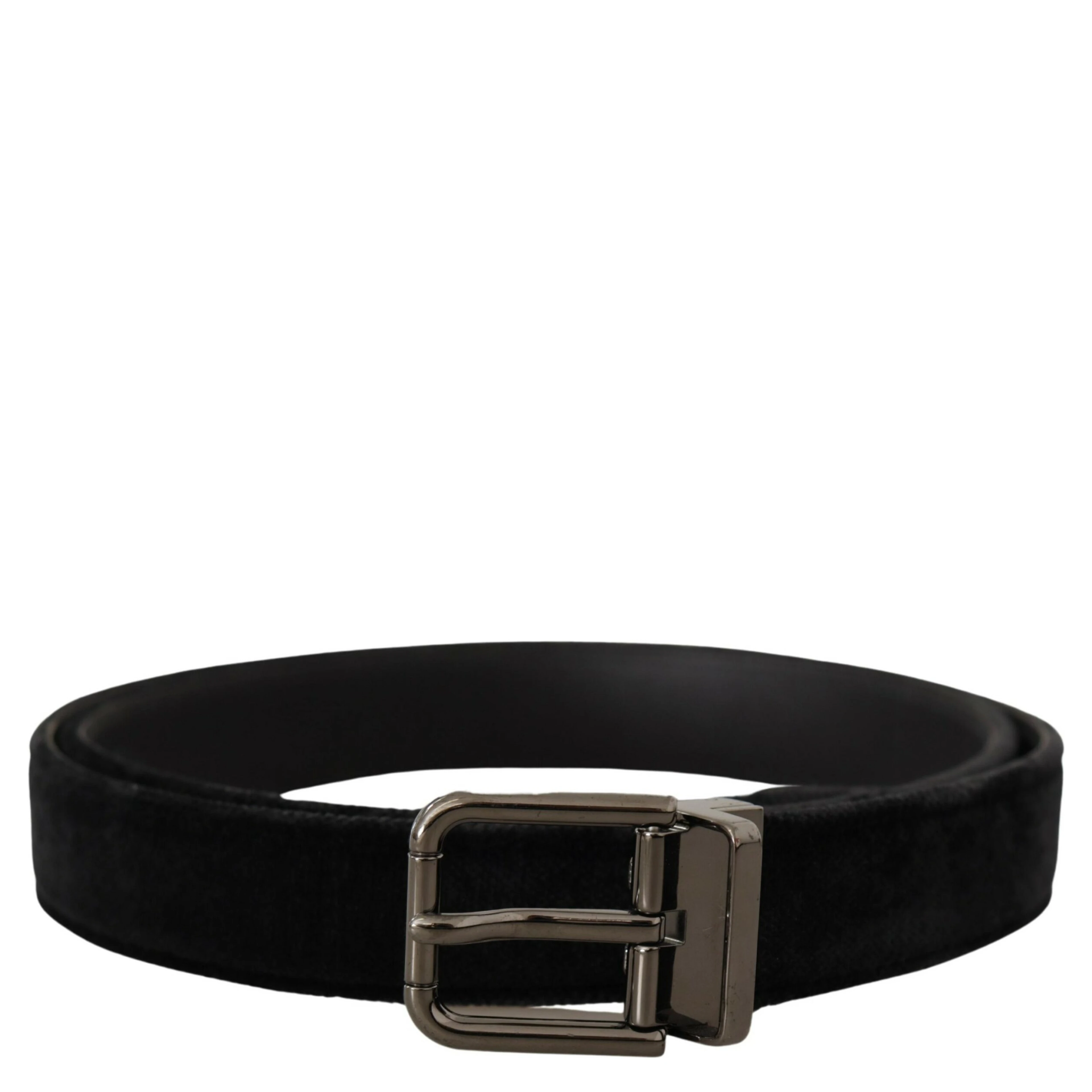 Black Velvet Silver Tone Logo Metal Buckle Belt